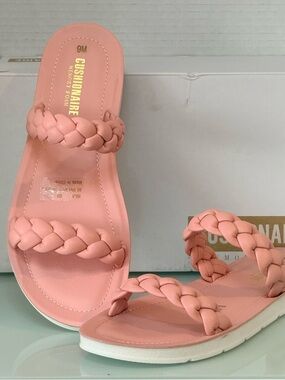 Cushionaire Braided Slide Sandals Pink Memory Foam Comfort Size 9
